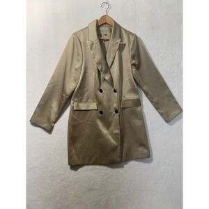 H&M light gold champagne metallic satin blazer dress Size L